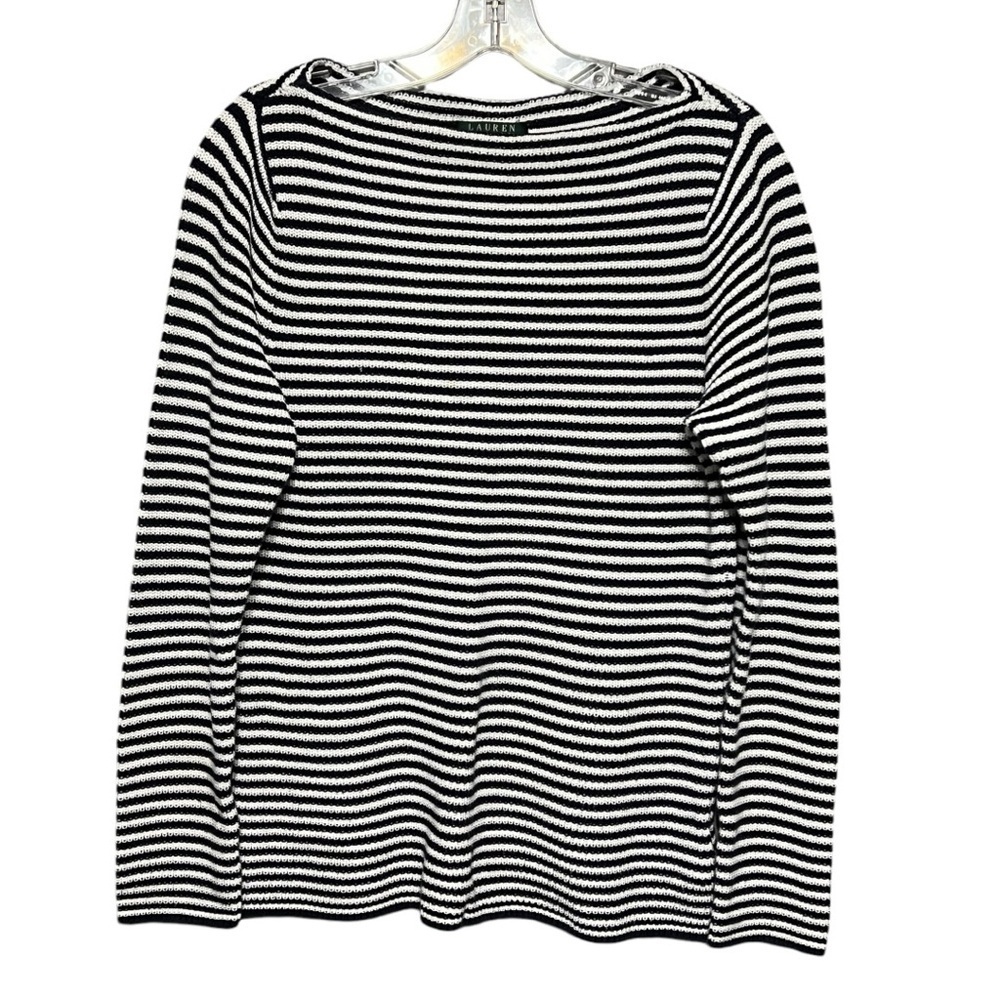 Lauren Ralph Lauren Navy White Striped Boat Neck Sweater Women’s Large